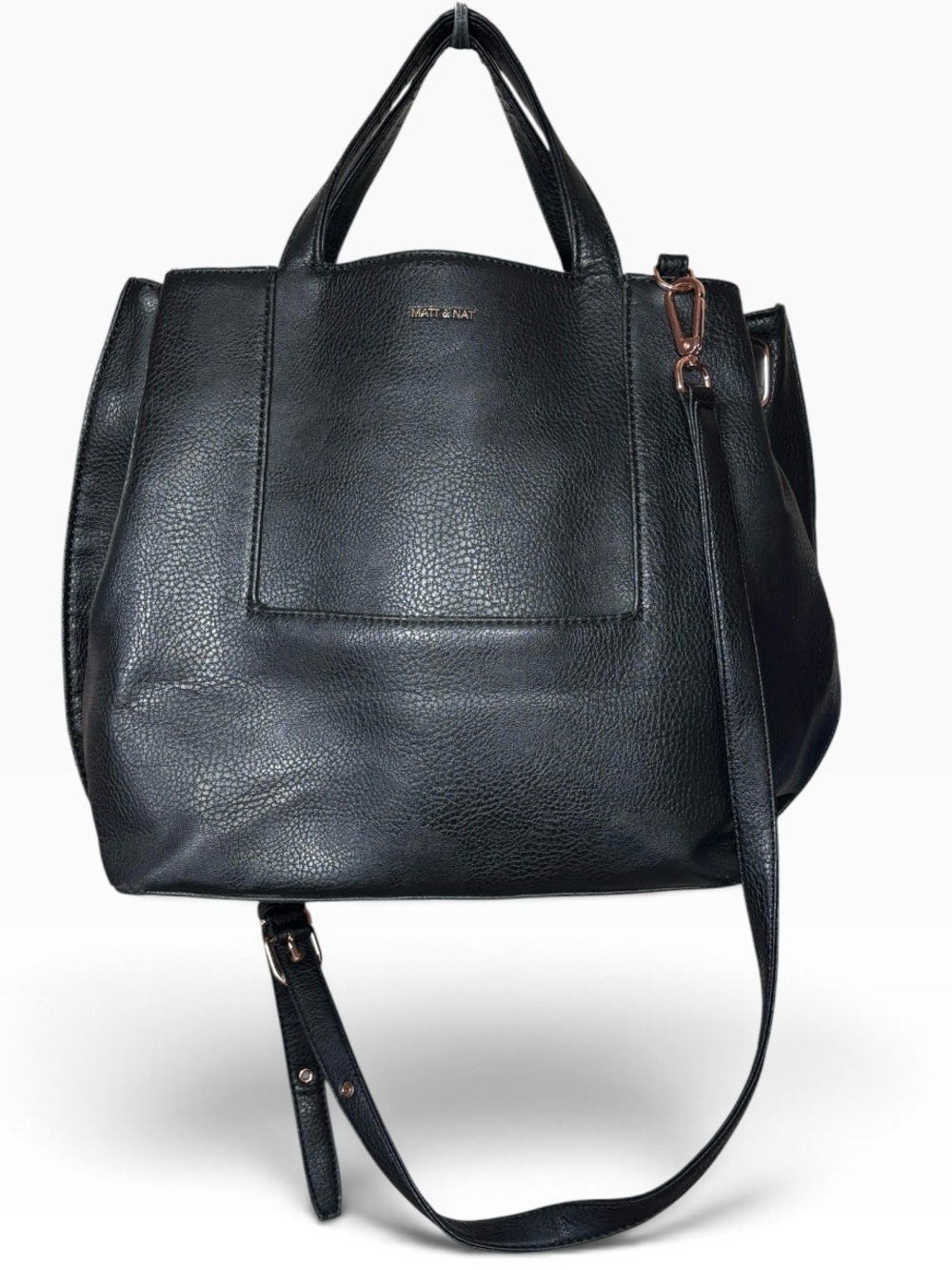 Matt & Nat Fleury Dwell Black Vegan Leather Satchel Crossbody Handbag Rose Gold